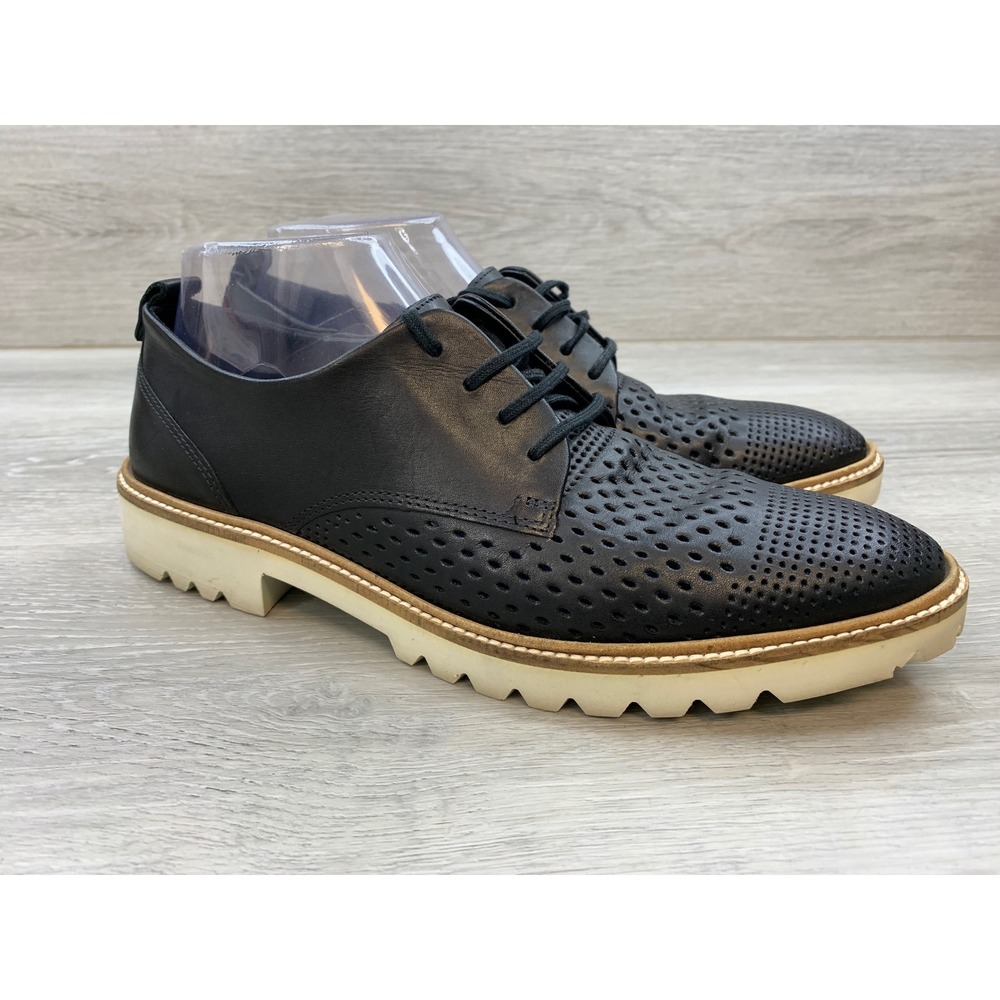 Ecco Men's Sartorelle Tailored Tie Black Perforated Leather Oxford Shoes 8